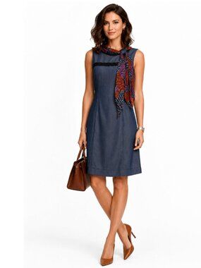 Zac Posen Navy Shift Dress with Multicolour Scarf size 6